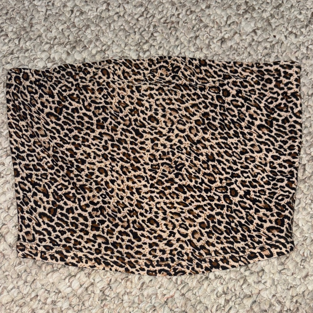 SHEIN Leopard Print Tube Crop Top - Tan, Brown, Black
